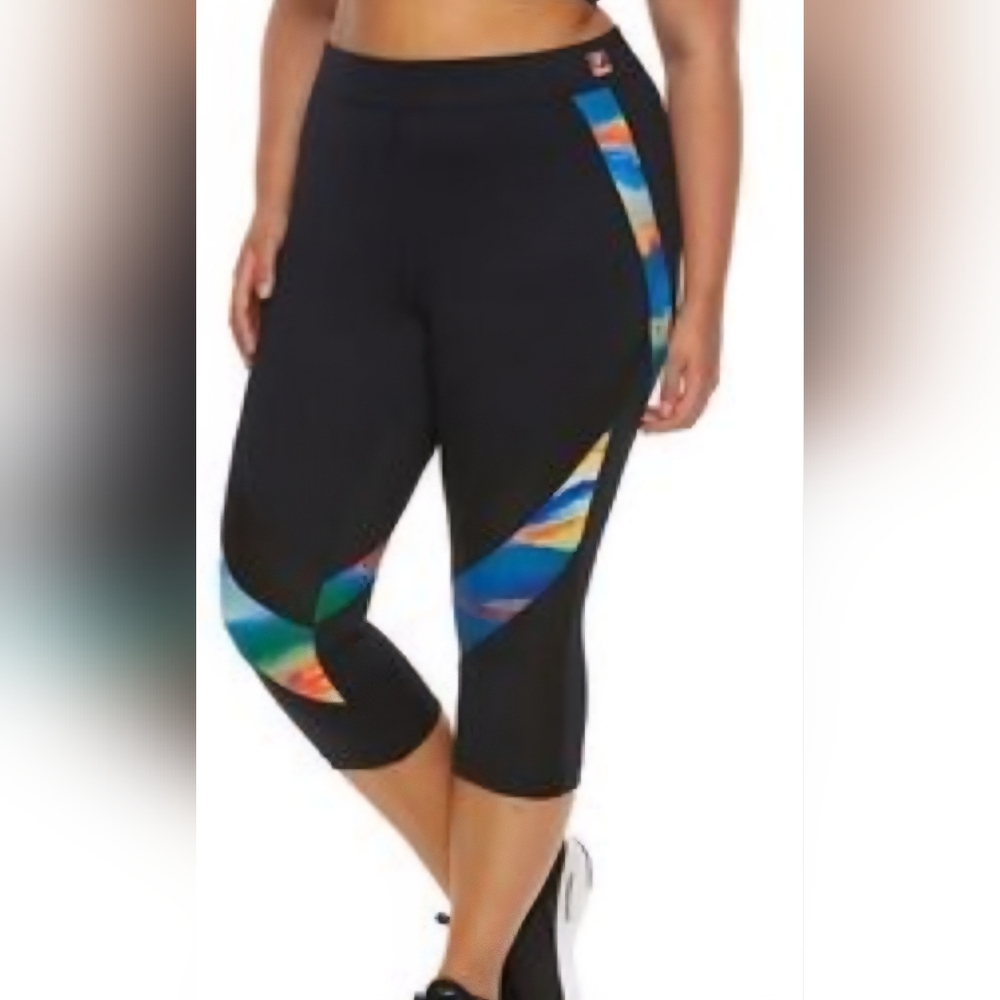 FILA NEW Women's Black Track Pants with Multicolor Accents Sz 1X